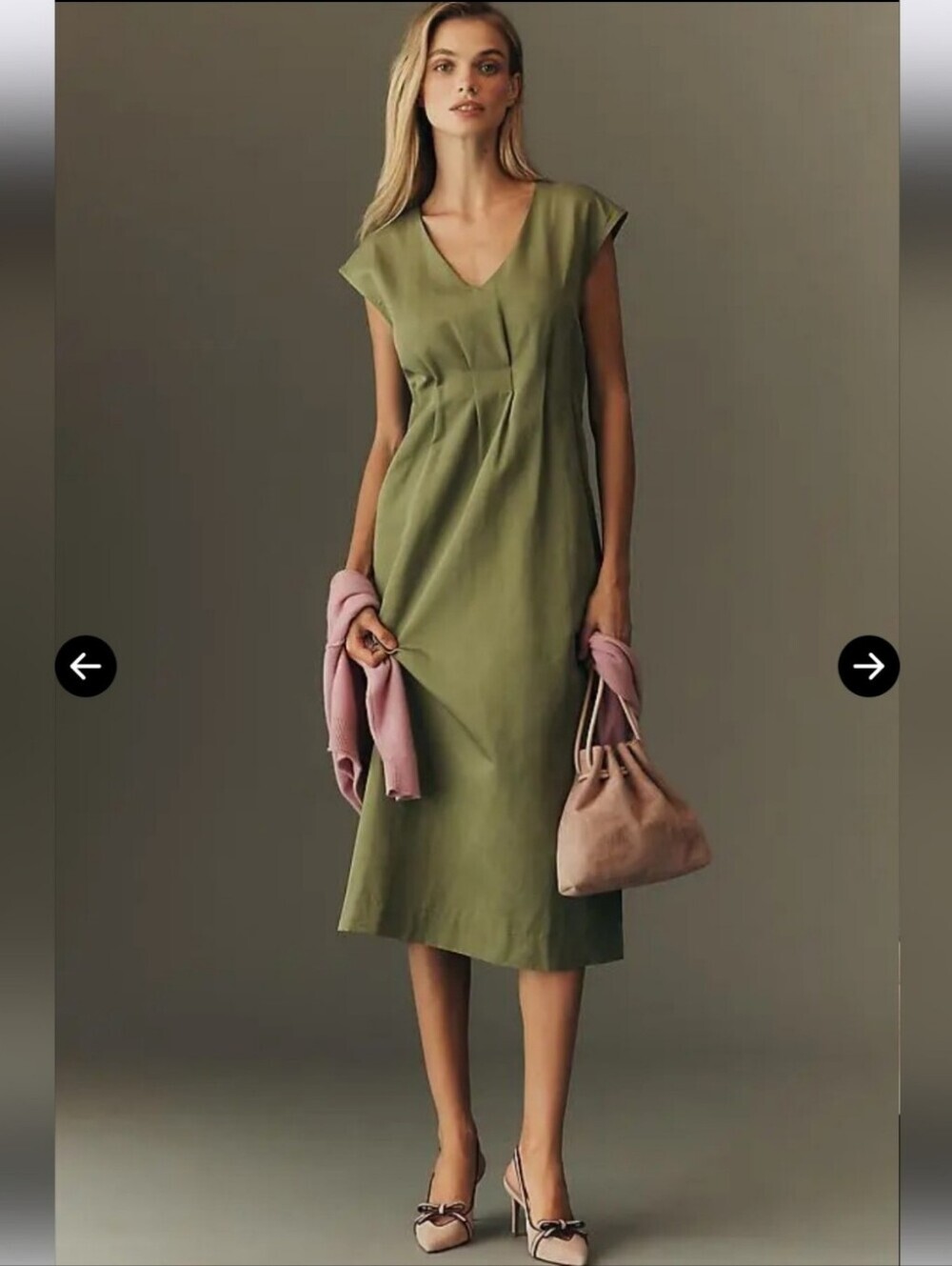 Anthropologie NWTs Maeve Linen Blend Short-Sleeve Waisted Midi Dress